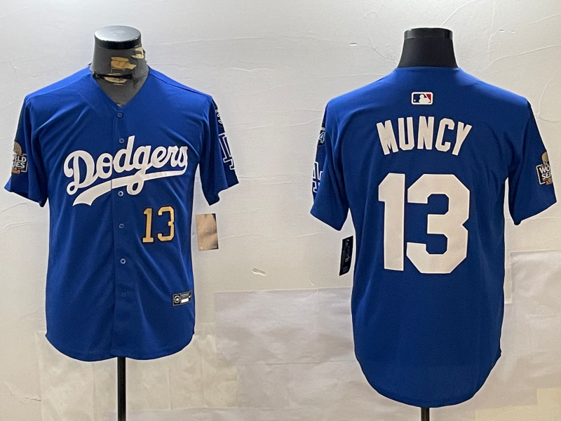 Men Los Angeles Dodgers #13 Muncy 2024 World series patch blue jersey 20241120120->los angeles dodgers->MLB Jersey